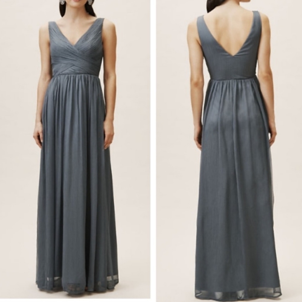 NWT BHLDN vneck grey chiffon bridesmaid formal maxi dress